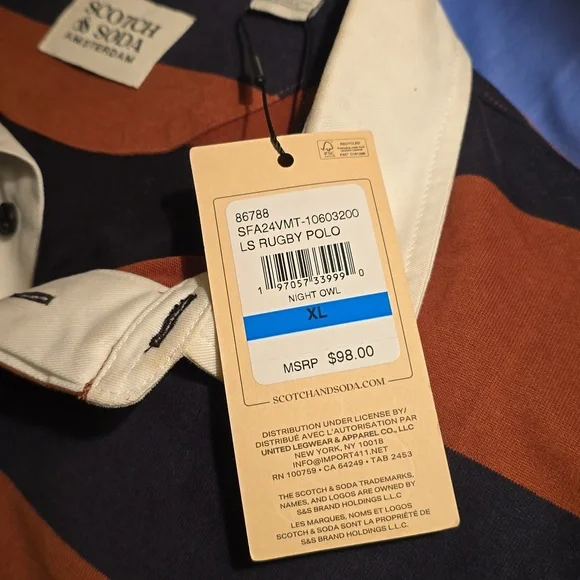 SCOTCH & SODA, Long Sleeve Rugby Polo Shirt XL Brand New - Picture 3 of 6